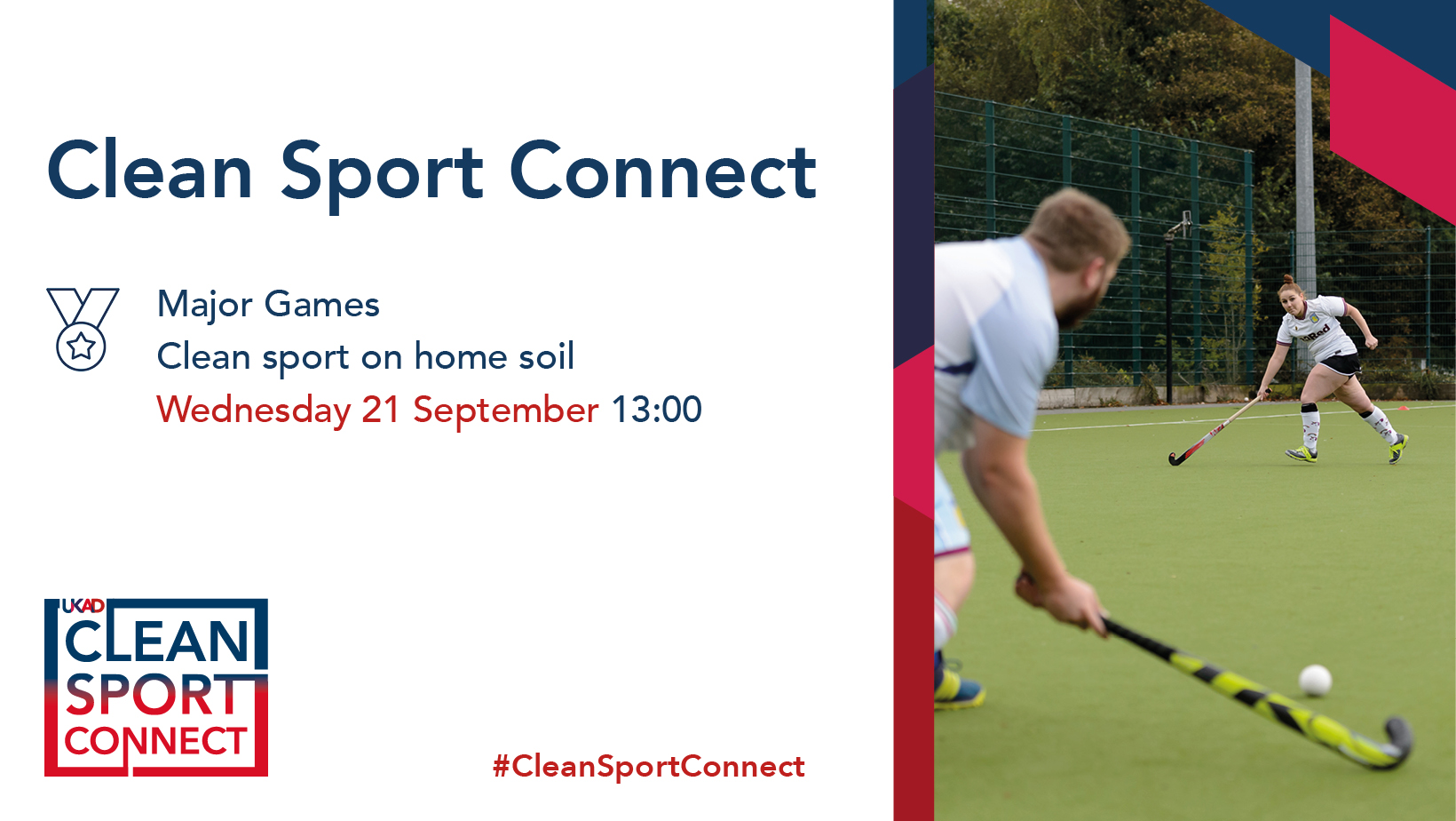 Clean sport connect advertisement with image of hockey players