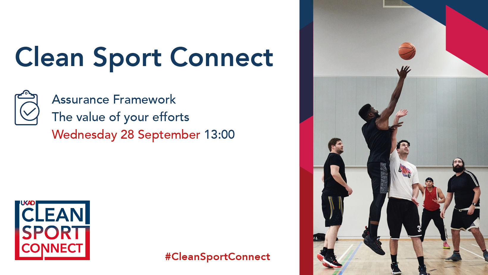 Clean sport connect advertisement with picture of people playing basketball