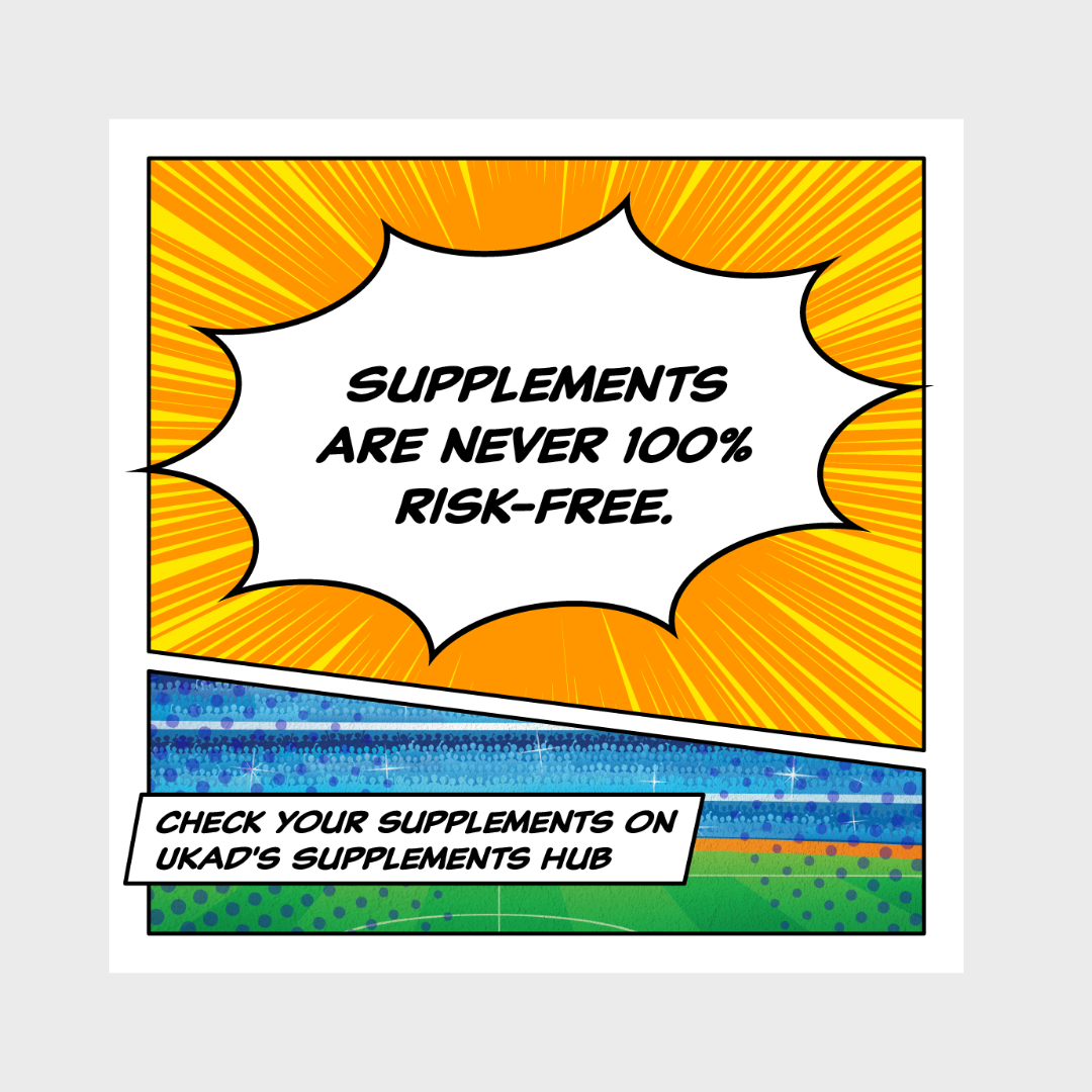 Supplements graphic in pop art style stating that no supplements are risk free