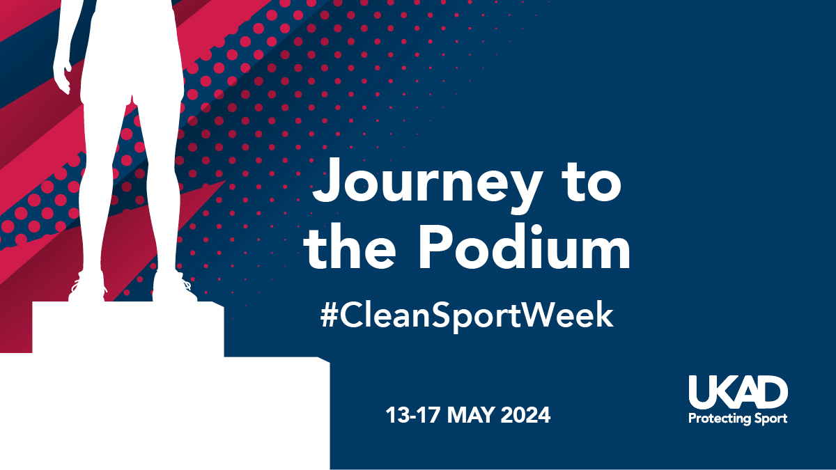 Clean sport week graphic with outline of podium saying "journey to the podium"