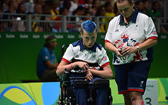 Athlete in a wheelchair looking at camera 