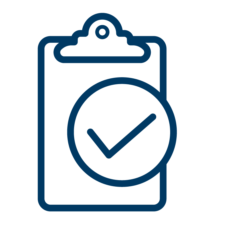 Clip board icon with a tick next to it